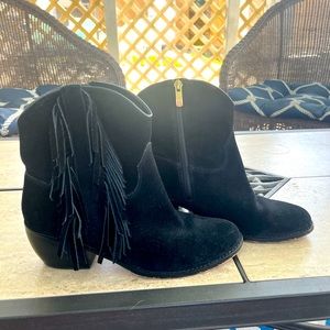 Black Vince Camuto Suede Fringe Boots